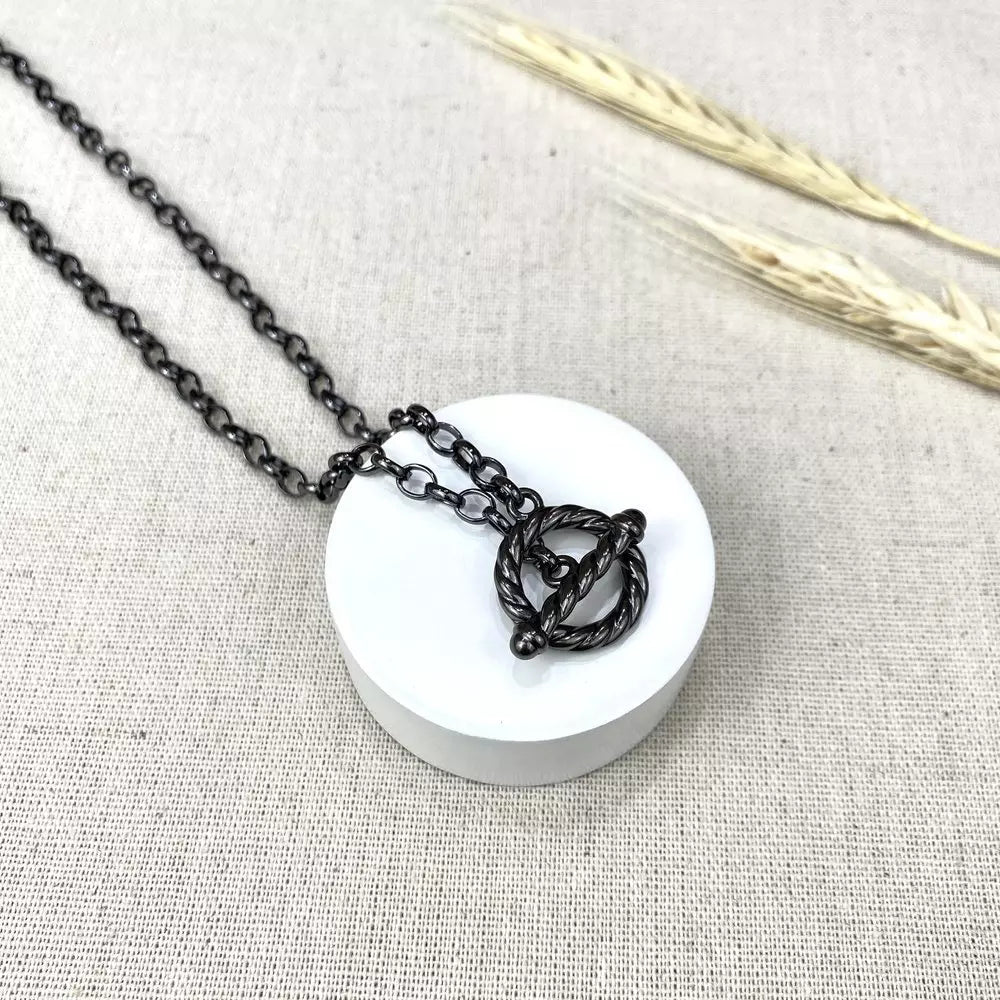 Medium Necklace with Black Onyx Circle Toggle Clasp Pendant