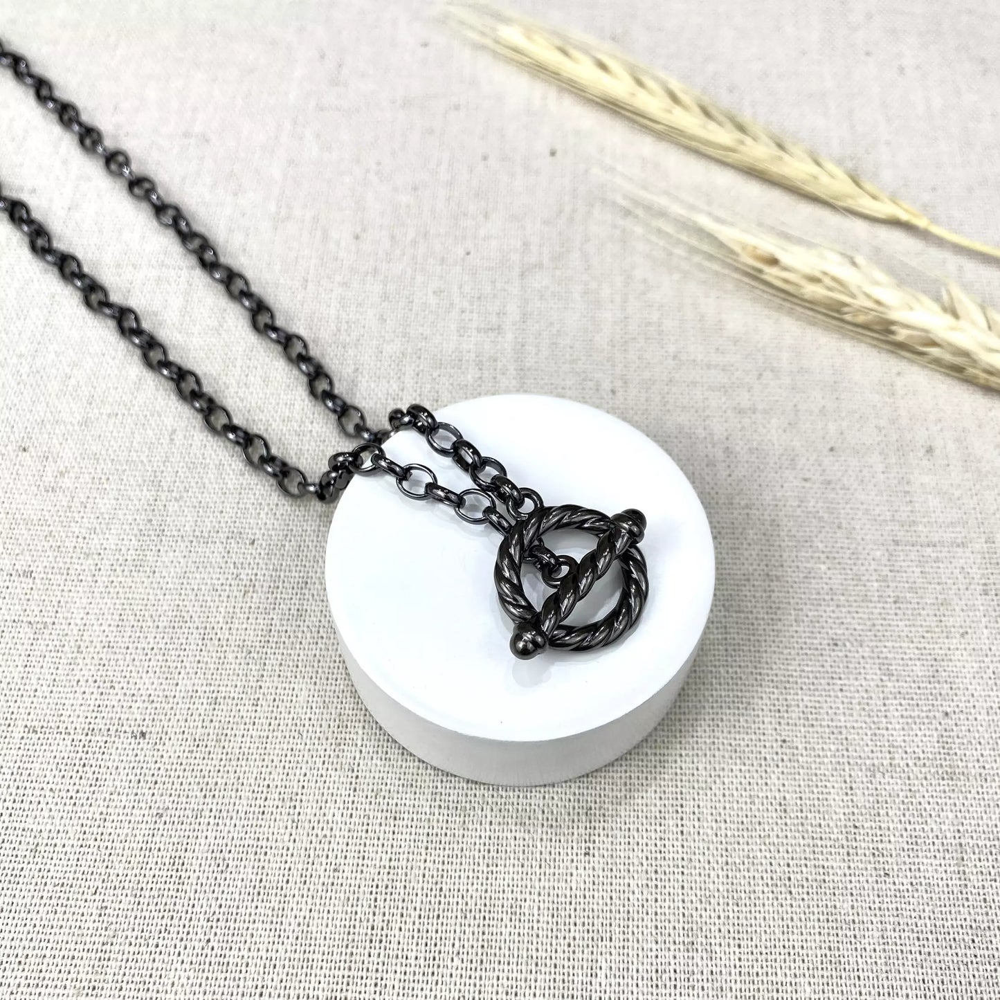 Medium Necklace with Black Onyx Circle Toggle Clasp Pendant
