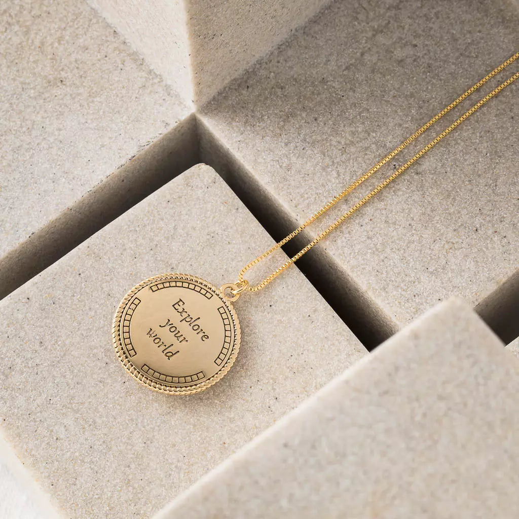 Medium Necklace with Compass Rose Pendant - Gold