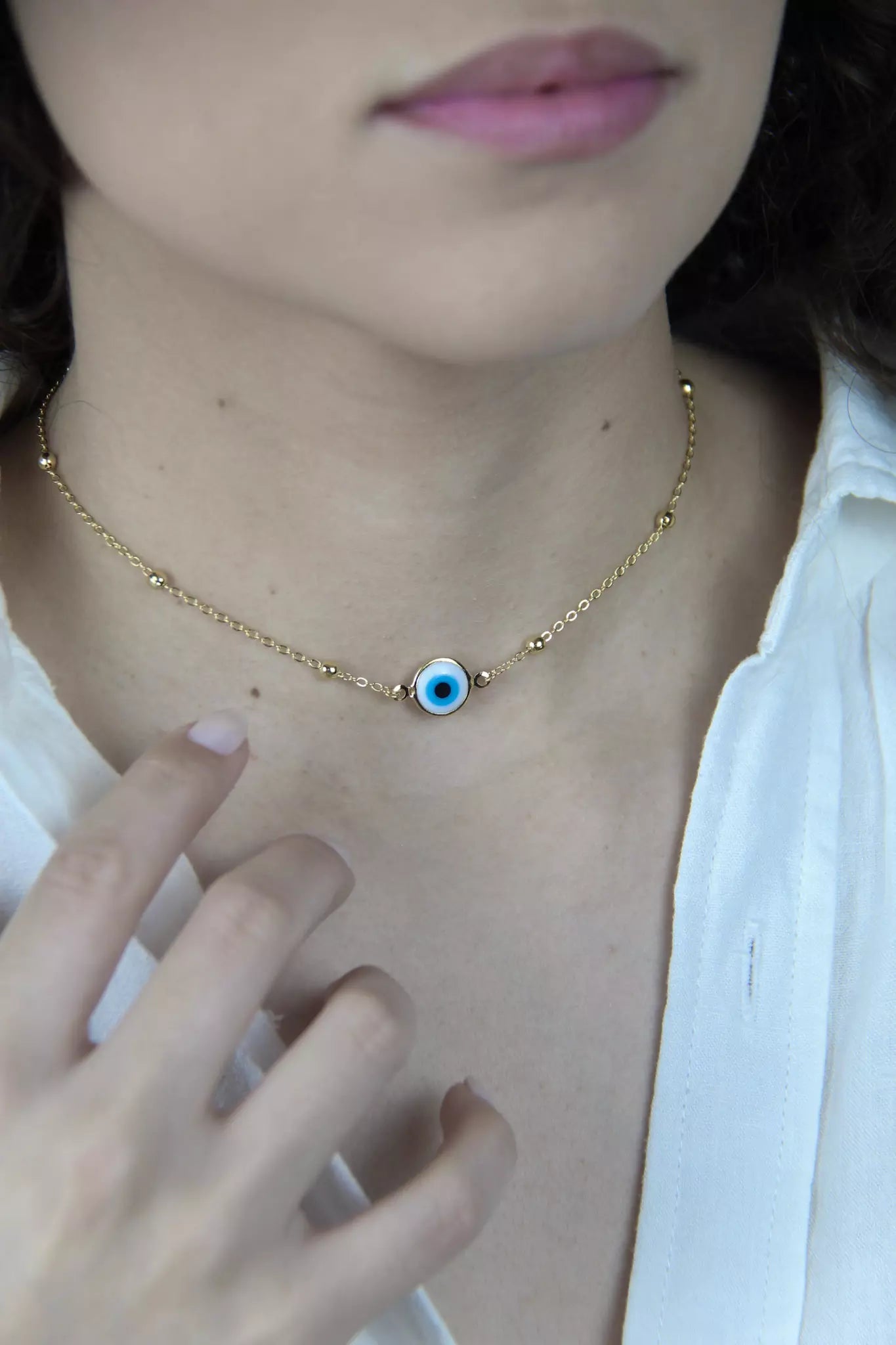 Greek Evil Eye Pendant Choker Necklace - Gold