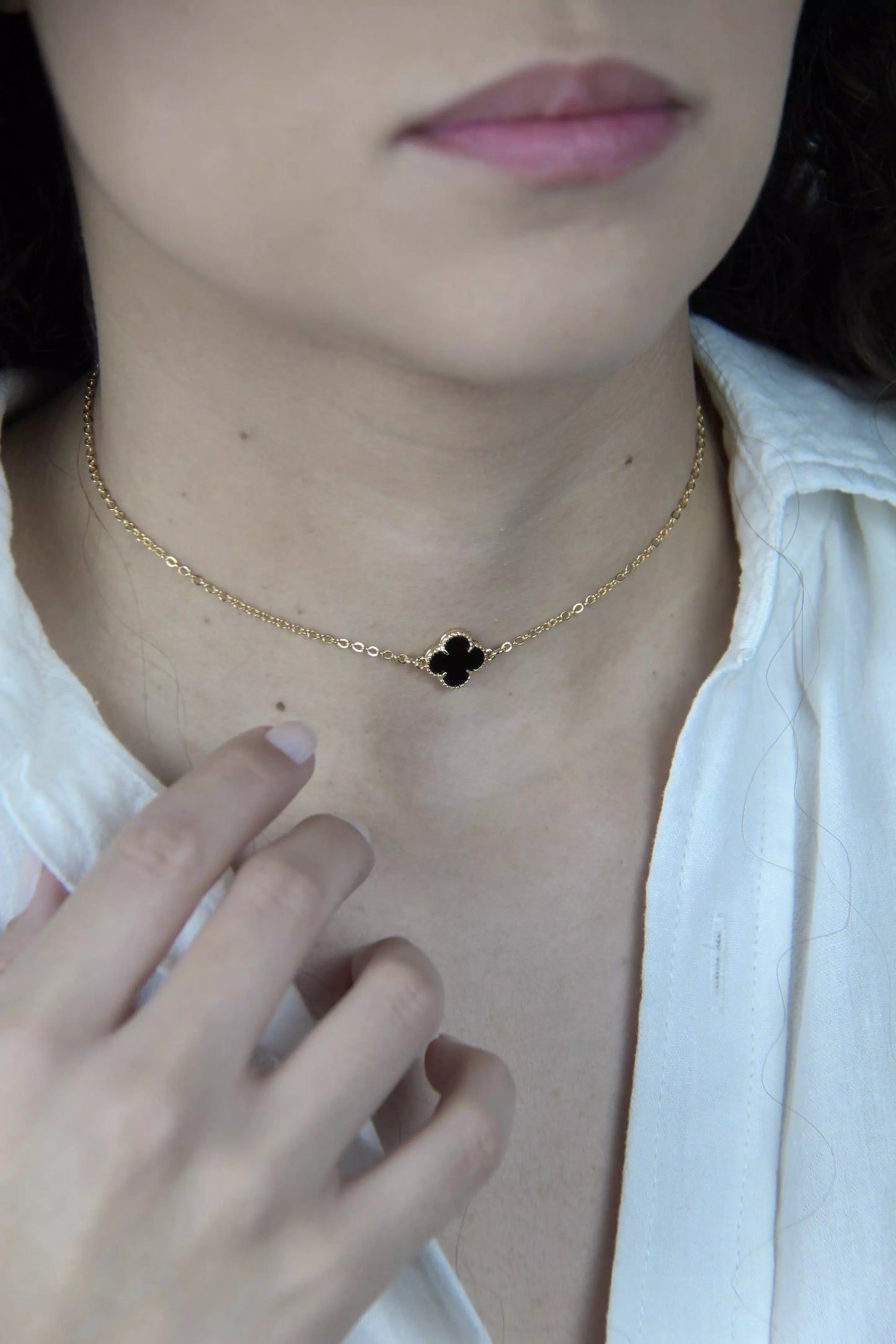 Black Clover Choker Necklace - Gold