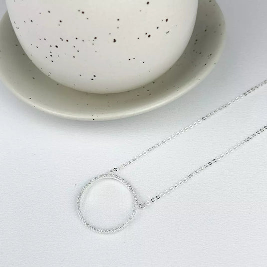 Medium Necklace with Twisted Pave Hoop Pendant - Silver