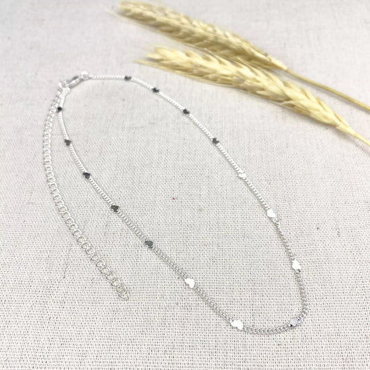 Heart Detail Chain Choker Necklace - Silver