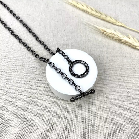 Medium Necklace with Black Onyx Circle Toggle Clasp Pendant