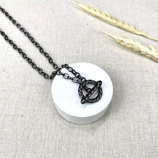 Medium Necklace with Black Onyx Circle Toggle Clasp Pendant