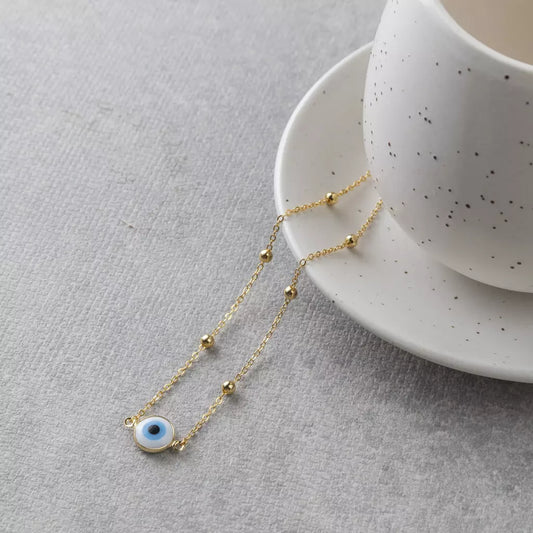 Greek Evil Eye Pendant Choker Necklace - Gold