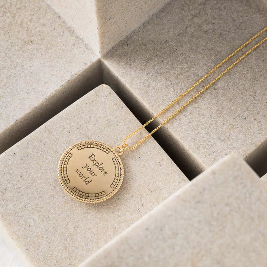 Medium Necklace with Compass Rose Pendant - Gold