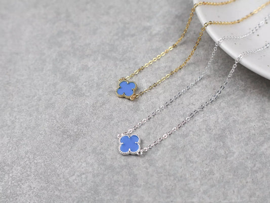 Blue Clover Choker Necklace - Silver
